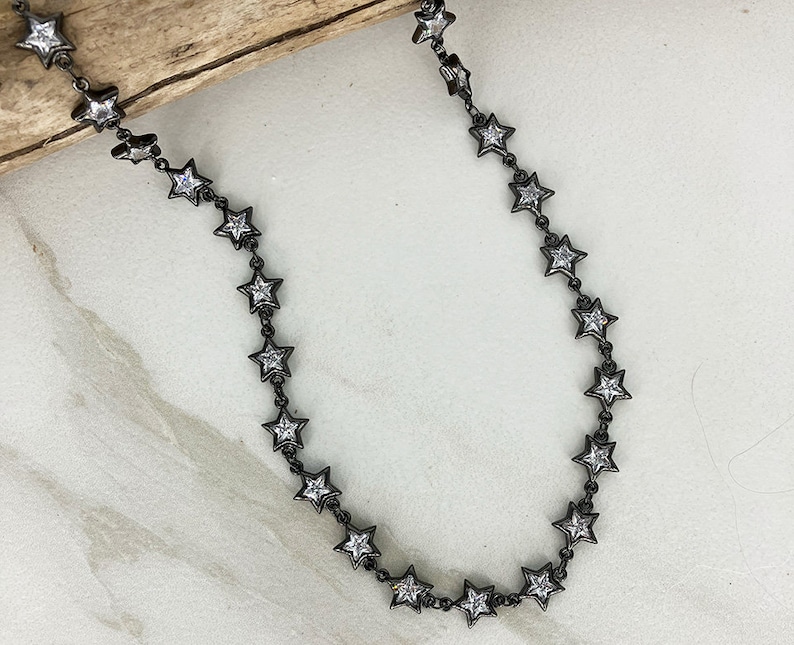 METEOR Star Choker Necklace Shiny Crystal Stars Black Glass Stars Great to Stack Necklace to Layer Layering Necklace Stacking image 3