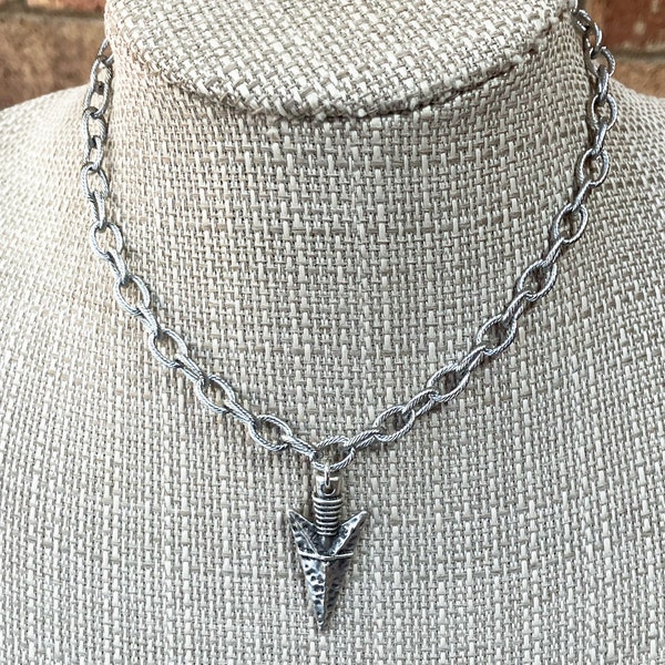 ARCHER Silver Arrow Necklace * Chunky Chain * Matte Silver Arrow Pendant * Bold Statement * Arrow Statement Necklace