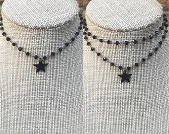 MIDNIGHT STAR Gunmetal Black Star CHOKER * Single or Double Choker *  Black Star Necklace * All Black Necklace * Double Layer Black Necklace