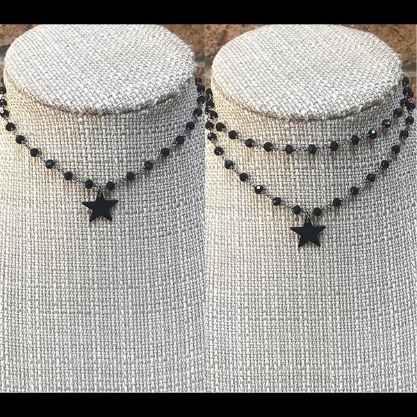 MIDNIGHT STAR Gunmetal Black Star CHOKER * Single or Double Choker *  Black Star Necklace * All Black Necklace * Double Layer Black Necklace