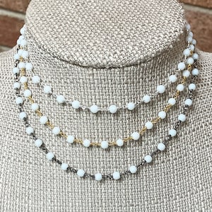 HARMONY White Beaded CHOKER *  Choose Gold, Silver or Gunmetal * White Choker to Layer* White Necklace to Layer * White Necklace to Stack