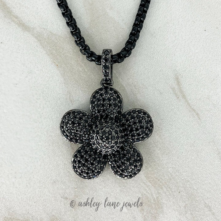 BLACK DAHLIA Flower Necklace * All Black CZ Pendant Choker - Etsy