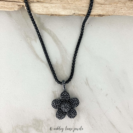 BLACK DAHLIA Flower Necklace * All Black CZ Pendant Choker - Etsy