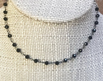 ALL BLACK Beaded Necklace * Simple * Minimal * Black Crystal Beaded Chain * All Black Necklace * All Black Choker * Black Layering Necklace