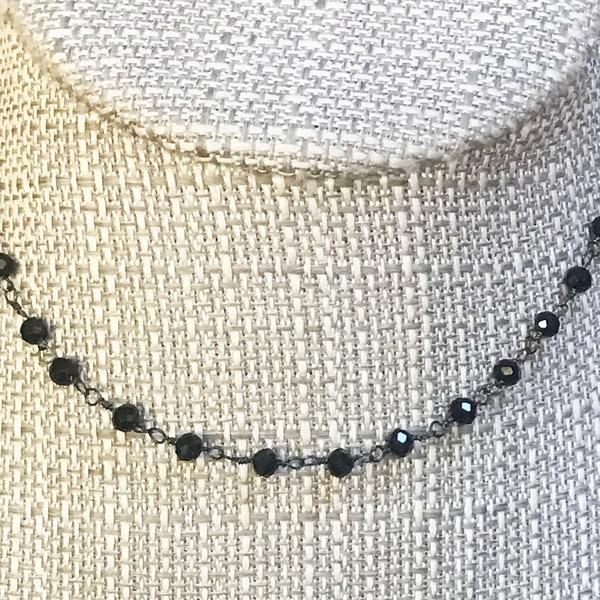 ALL BLACK Beaded Necklace * Simple * Minimal * Black Crystal Beaded Chain * All Black Necklace * All Black Choker * Black Layering Necklace