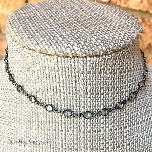 CRYSTAL Gunmetal & Glass Choker * Black Layering Necklace * 90s Whimsigoth Gothic Alternative Jewelry