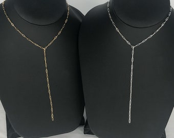 Collier PAPERCLIP LARIAT * 14k Gold Filled ou Sterling Silver * Dainty Minimal Simple * Layering Stack Stacking * Y collier