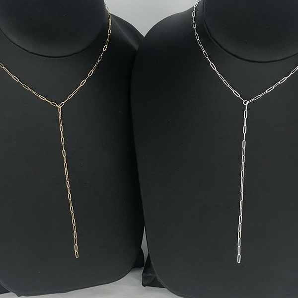 PAPERCLIP LARIAT Necklace * 14k Gold Filled or Sterling Silver * Dainty Minimal Simple * Layer Layering Stack Stacking * Y necklace