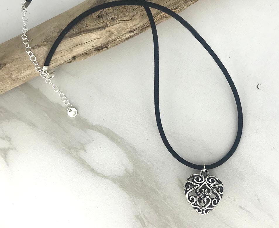 VELVET HEART Necklace Black Velvet Cord Necklace With Silver Etsy