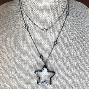 CARINA Huge GUNMETAL and Crystal STAR Necklace Set * Glass Star Pendant * Bold * Statement * Large Star Necklace or Small Star Choker *