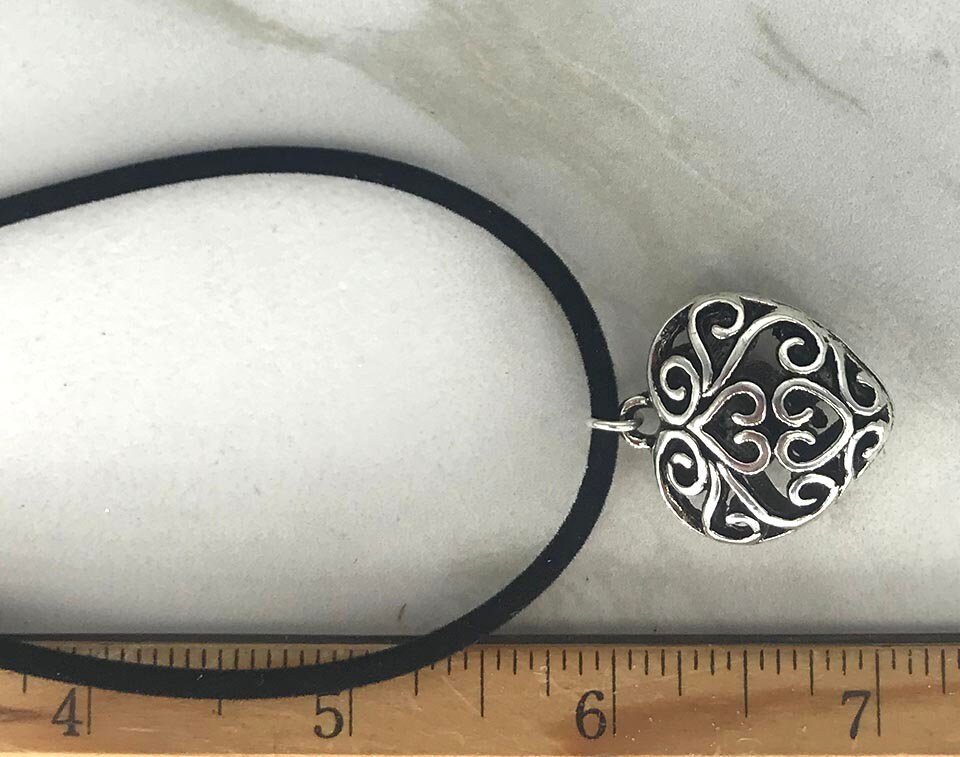VELVET HEART Necklace Black Velvet Cord Necklace With Silver Etsy