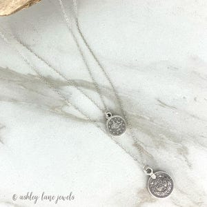 SPARE CHANGE Silver Coin Necklace Set   2 Necklace Set  Sterling Silver Chain   Silver Coin Pendant Necklace  Silver Layering Necklace