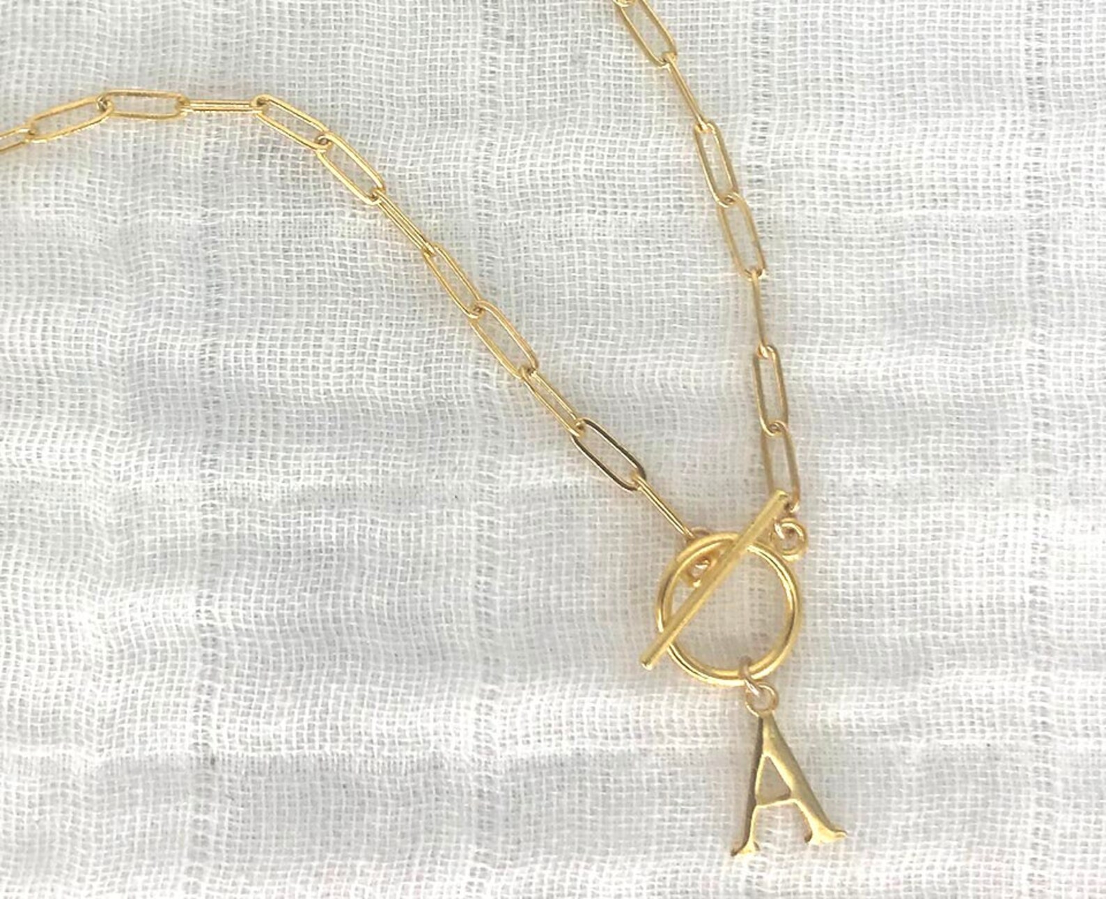 Shiny Gold MONOGRAM Initial Necklace Skinny Paperclip Chain Etsy