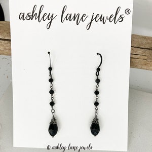 SOPHIE All Black Dangle Earrings, Black Teardrop Earrings,  All Black Drop Earrings, All Black Earrings,  Black Gothic Jewelry, 90s Earrings