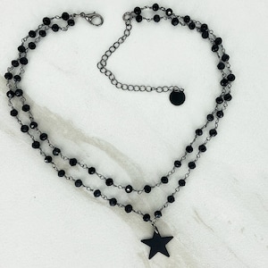 MIDNIGHT STAR Gunmetal Black Star CHOKER Single or Double Choker Black Star Necklace All Black Necklace Double Layer Black Necklace image 6