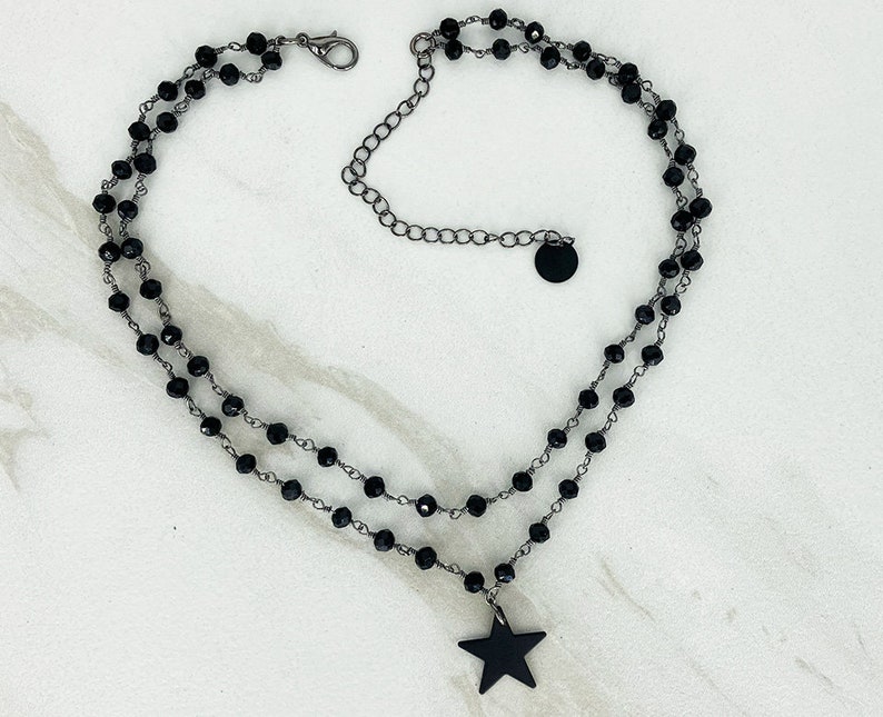 MIDNIGHT STAR Gunmetal Black Star CHOKER Single or Double Choker Black Star Necklace All Black Necklace Double Layer Black Necklace image 6