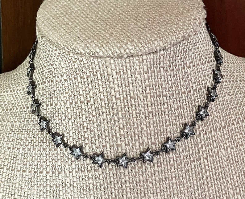 METEOR Star Choker Necklace Shiny Crystal Stars Black Glass Stars Great to Stack Necklace to Layer Layering Necklace Stacking image 2