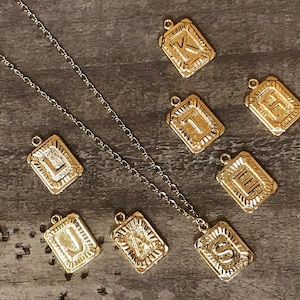 Gold LOGO Necklace * Rectangle Initial Card Pendant * Letter * Long or Short Necklace * Trendy * Monogram * Initials *Sqround * Square Round