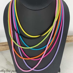 UNCHAINED Thin 3mm Colorful Enamel Chain Necklaces 3mm Enamel Box Chain  Pink Turquoise Black Orange White Yellow Green Blue Purple