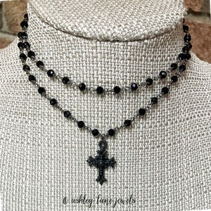 COUTURE All Black Cross Necklace * All Black Gothic Cross Necklace * All Black Cross Choker * All Black Necklace *  Cross Double Necklace