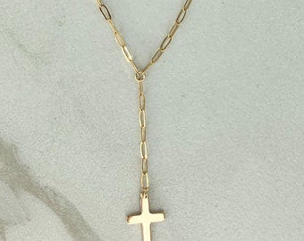 Gold Filled DAINTY PAPERCLIP CROSS Y Necklace *  Gold Filled Cross Necklace * Cross Lariat Necklace * Y Cross Necklace  *
