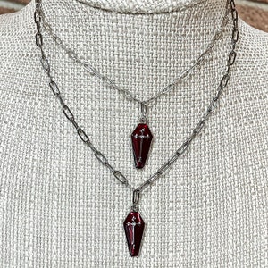 RED ENAMEL COFFIN Necklace * Silver Coffin Necklace * Black Paperclip Chain Coffin Necklace * Black Coffin Necklace * Halloween Necklace