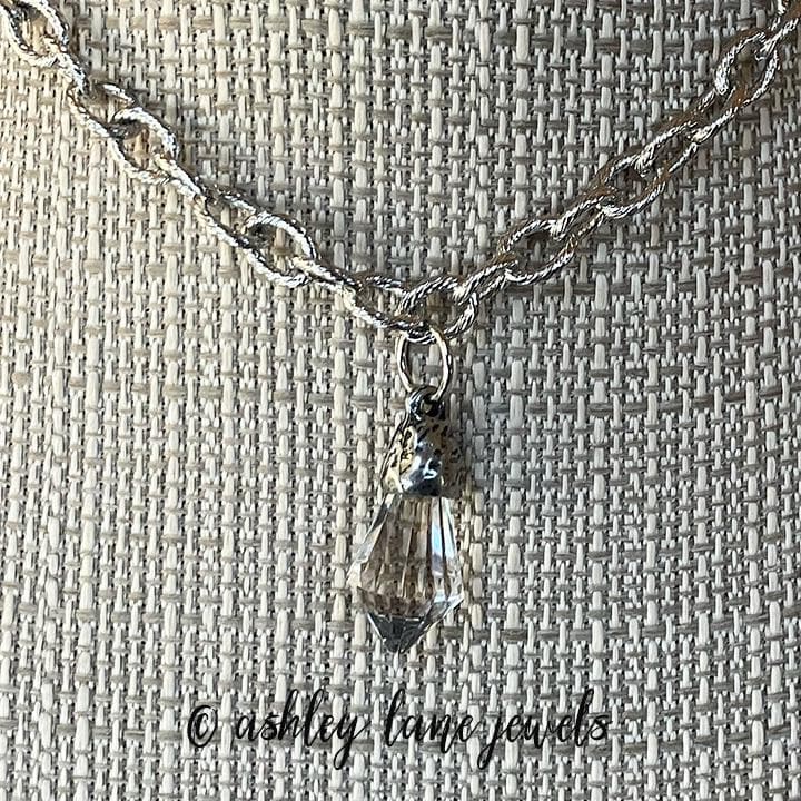 Facted Rope Chain CRYSTAL PRISM Silver Rope Chain Necklace * Faceted Pointed Glass ...
