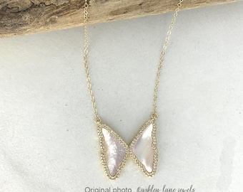 AVA Large Shell CZ Butterfly Necklace  * Gold Layering Choker
