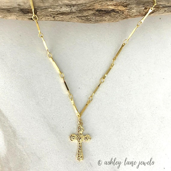 Cross Necklace Link Chain with Textured Cross Pendant - Chain Included Cross Necklace Link Chain with Textured Cross Pendant - Chain Included