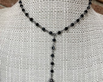 SOPHIE Black Y Necklace with Teardrop Dangle, All Black Double Choker,  All Black Necklace, Black Gothic Necklace,  Black 90s Necklace