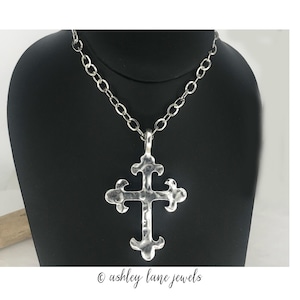 HAMMERED SILVER CROSS Necklace   Huge Hammered Silver Cross    Chunky Silver Necklace   Heavy Cross Pendant  Silver Cross Statement Necklace