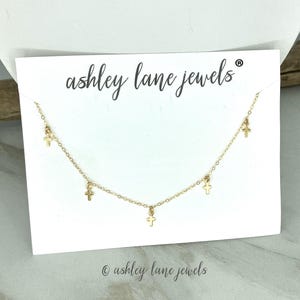 MADI CROSS Choker * All 14k Gold Filled Dangling Crosses * Tiny Cross Charm Necklace