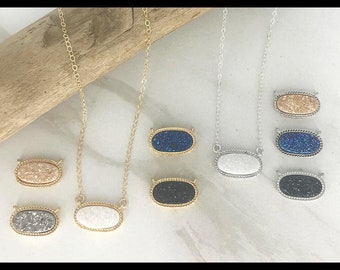 DRUZY Silver or Gold Small Oval Pendant Necklace * Minimal * Bridesmaids * Gift * Layering * Sterling Chain * 14k Gold Filled GF Chain