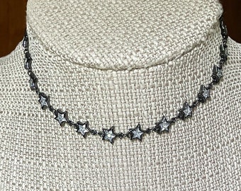 METEOR Star Choker Necklace  * Shiny Crystal Stars *  Black Glass Stars * Great to Stack * Necklace to Layer * Layering Necklace Stacking