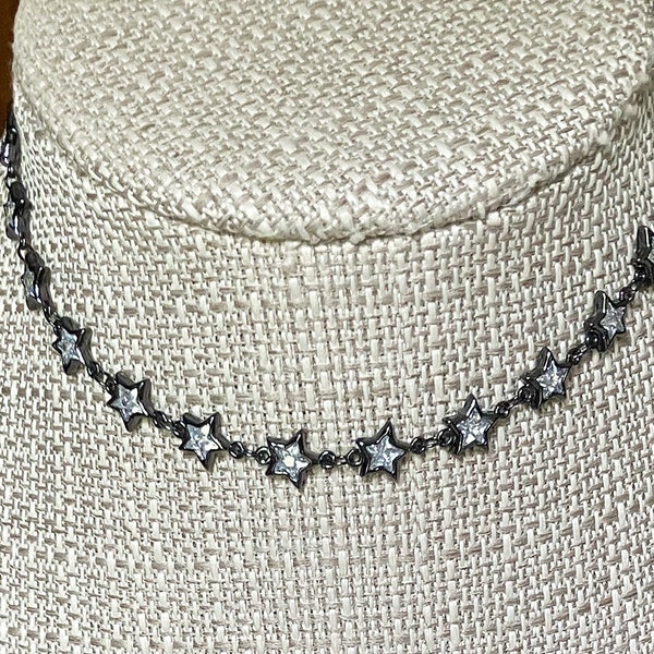 METEOR Star Choker Necklace  * Shiny Crystal Stars *  Black Glass Stars * Great to Stack * Necklace to Layer * Layering Necklace Stacking