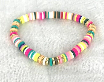 CANCUN Colorful Stretch Bracelet * Gold beaded Bracelet * Stacking bracelet stack layer layered Stacked Bracelet