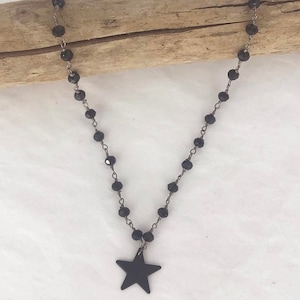 MIDNIGHT STAR Gunmetal Black Star CHOKER Single or Double Choker Black Star Necklace All Black Necklace Double Layer Black Necklace image 5