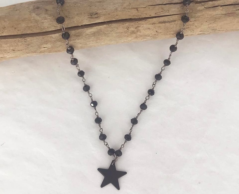 MIDNIGHT STAR Gunmetal Black Star CHOKER Single or Double Choker Black Star Necklace All Black Necklace Double Layer Black Necklace image 5