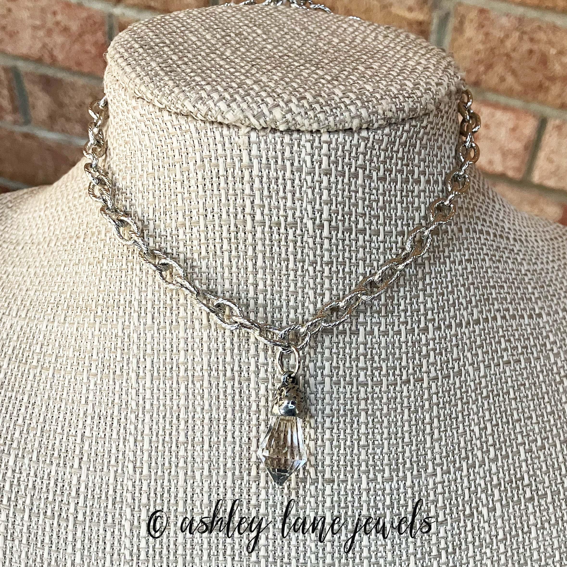 Facted Rope Chain CRYSTAL PRISM Silver Rope Chain Necklace * Faceted Pointed Glass ...