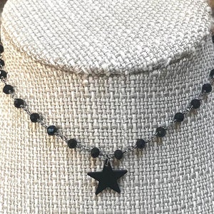 MIDNIGHT STAR Gunmetal Black Star CHOKER Single or Double Choker Black Star Necklace All Black Necklace Double Layer Black Necklace SINGLE Strand Choker