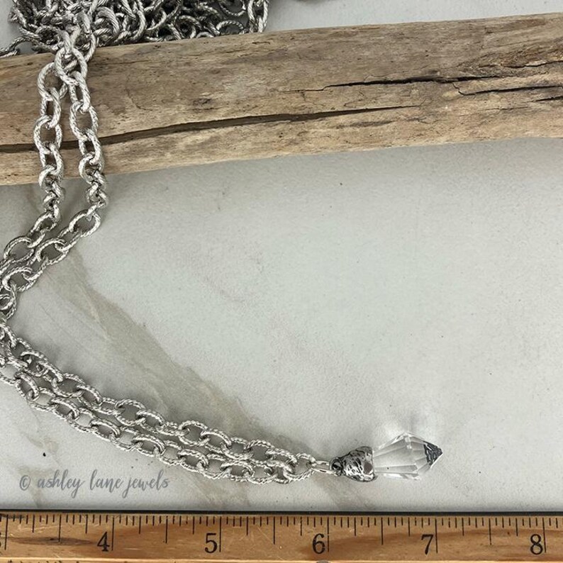 Facted Rope Chain CRYSTAL PRISM Silver Rope Chain Necklace * Faceted Pointed Glass ...