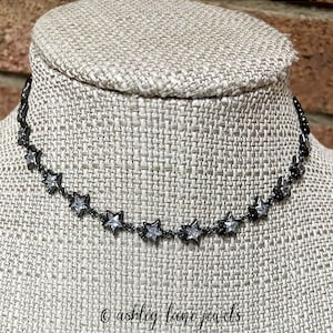 METEOR Crystal Star Choker * Gunmetal Black Layering Necklace * 90s Gothic Goth Whimsigoth Alternative