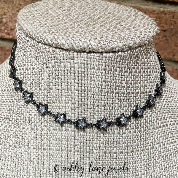 METEOR Crystal Star Choker * Gunmetal Black Layering Necklace * 90s Gothic Goth Whimsigoth Alternative