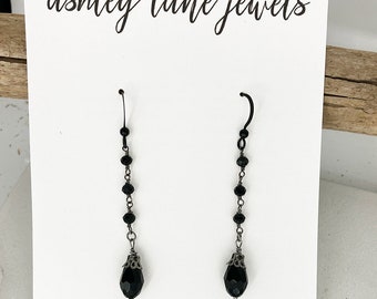 SOPHIE All Black Dangle Earrings * Black Earrings * Black Teardrop Dangle Earrings * Black French Wire Earrings * All Black Earrings