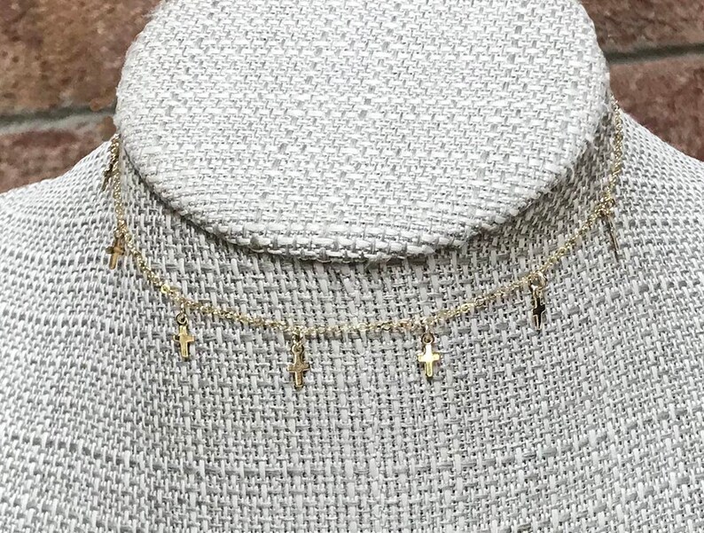 MADI CROSS CHOKER Necklace 14k Gold Filled Dangling Etsy
