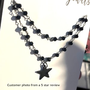 MIDNIGHT STAR Gunmetal Black Star CHOKER Single or Double Choker Black Star Necklace All Black Necklace Double Layer Black Necklace image 7