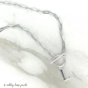 Shiny Silver MONOGRAM Initial Necklace, Silver Paperclip Chain,  Silver Necklace to Layer,  Silver Initial Necklace , Silver Initial Pendant