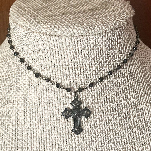 DAINTY GOTHIC CROSS Choker * Black Cross Necklace * Black Gothic Cross Necklace * Black Cross Choker * Black Goth Necklace