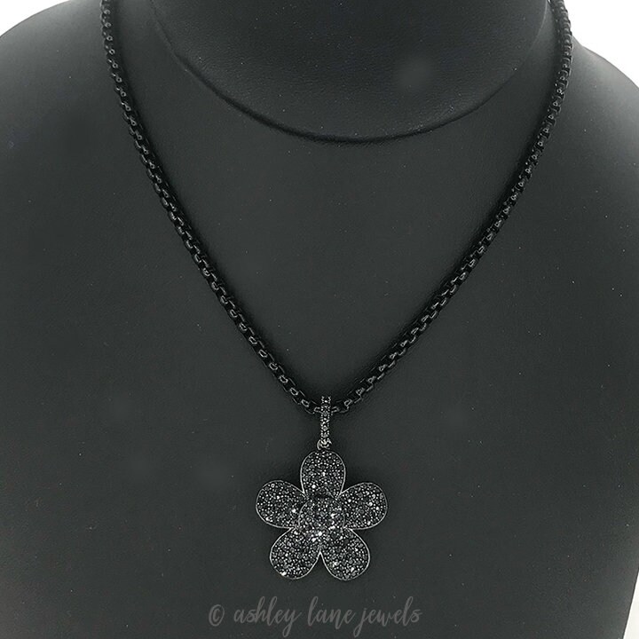 BLACK DAHLIA Flower Necklace * All Black CZ Pendant Choker - Etsy