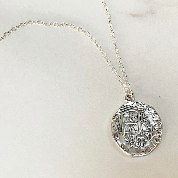 SPANISH COIN Pendant Necklace * Reversible Antique Silver Coin * Relic * Mexican * Dangling Coin * Delicate * Dainty * Minimal * Simple *